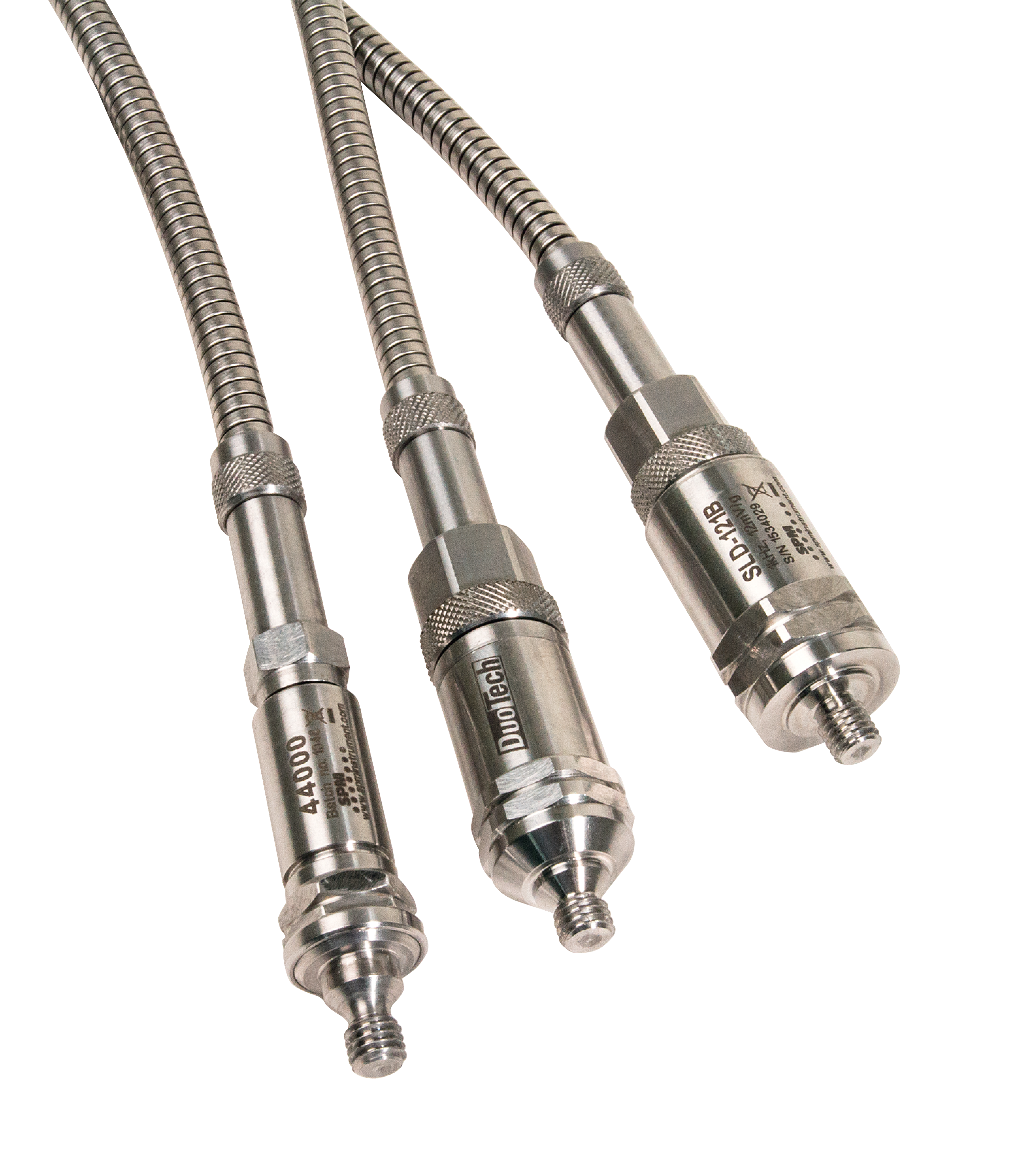 Three transducers with integrated cables