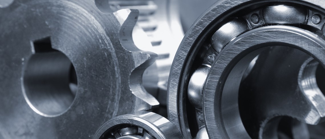 Gears and bearings in steel gray