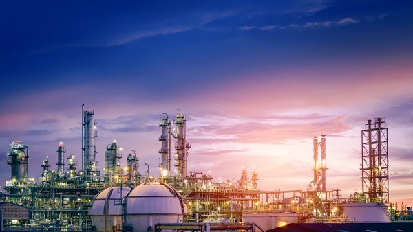 Petrochemical industry on sky sunset background